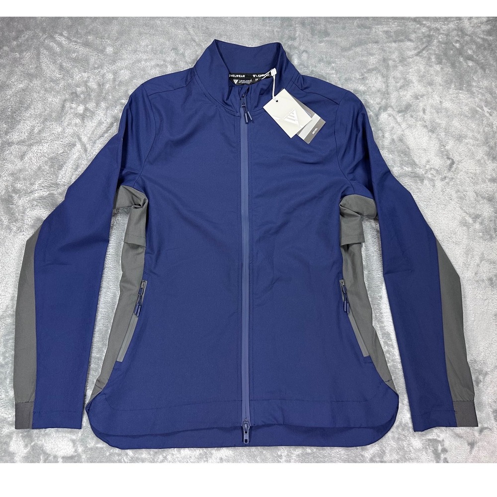 Levelwear Bevel Full Zip Jacket Womens Small Navy Blue Gray Water Repellent NEW